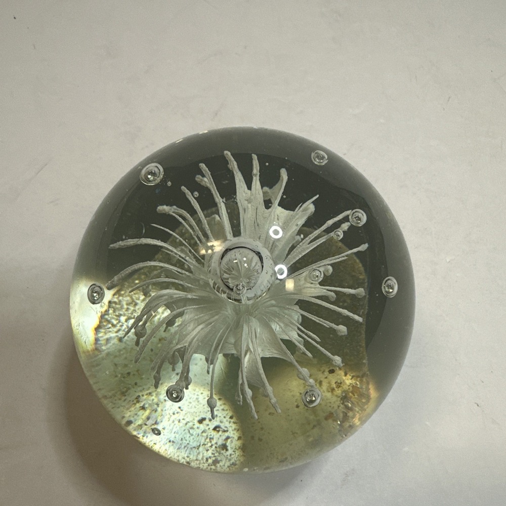 Gold and White Glass Globe Paperweight